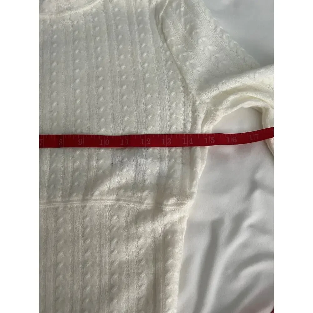 NWT B.O G. Cropped Crew Neck Balloon Sleeves Cable Stitch Ivory Sweater-Small - Picture 6 of 10